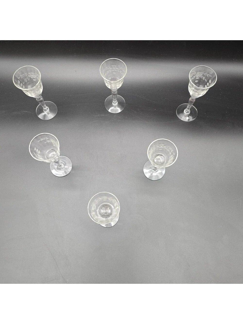 Vintage Rock Sharpe Libbey 3005-10 Etched Floral Cordial Liqueur Glasses - 6